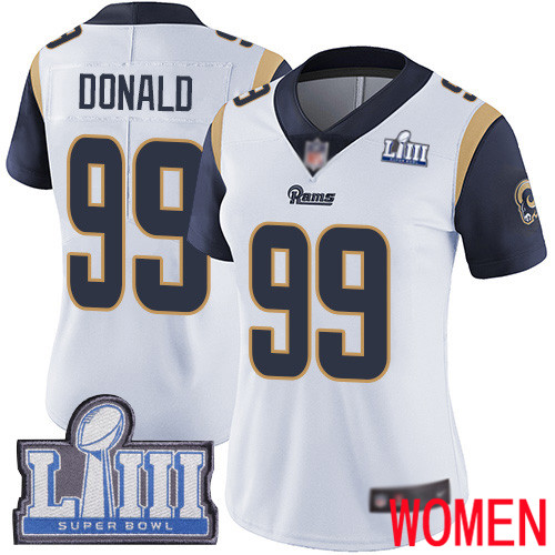 Los Angeles Rams Limited White Women Aaron Donald Road Jersey NFL Football #99 Super Bowl LIII Bound Vapor Untouchable
